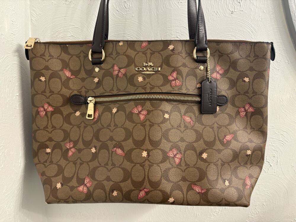 Coach Gallery Tote Brown Butterfly And Floral Pattern